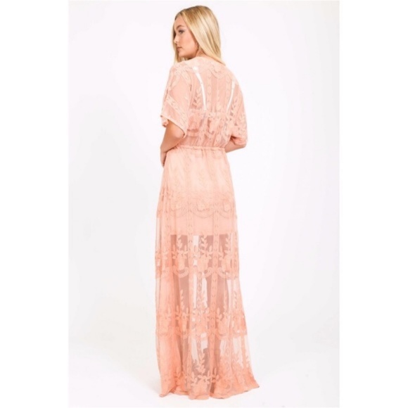 New Peach Lace Maxi Dress, Small - Picture 2 of 4